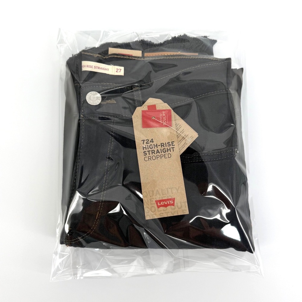 Levi's 724 High-Rise Straight Cropped Jeans Womens 4 W27 Black NWT Frayed Hem - Picture 12 of 12